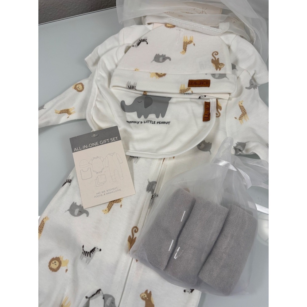 Lila & Jack Baby 3-6M 7pc Layette Set NEW Safari Elephant Mommy's Little Peanut